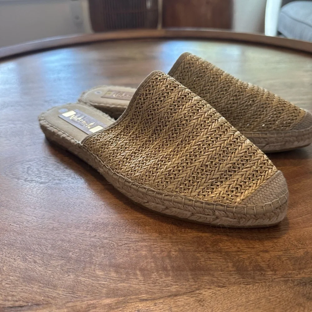 Vidorreta Womens Woven Espadrilles Mules Flats Closed Toe Slip On Tan Size 39